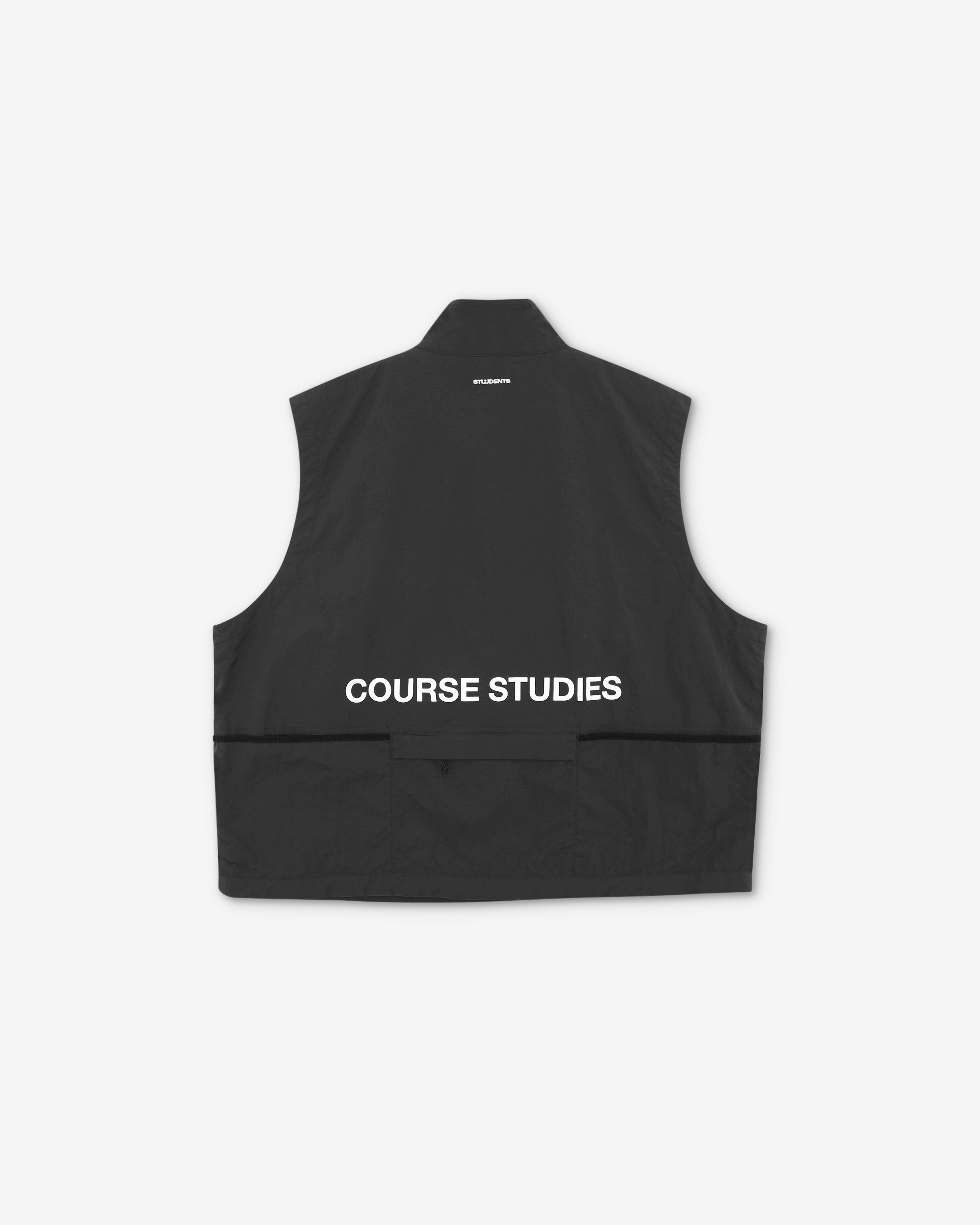 Black vest with 'COURSE STUDIES' text on a white background