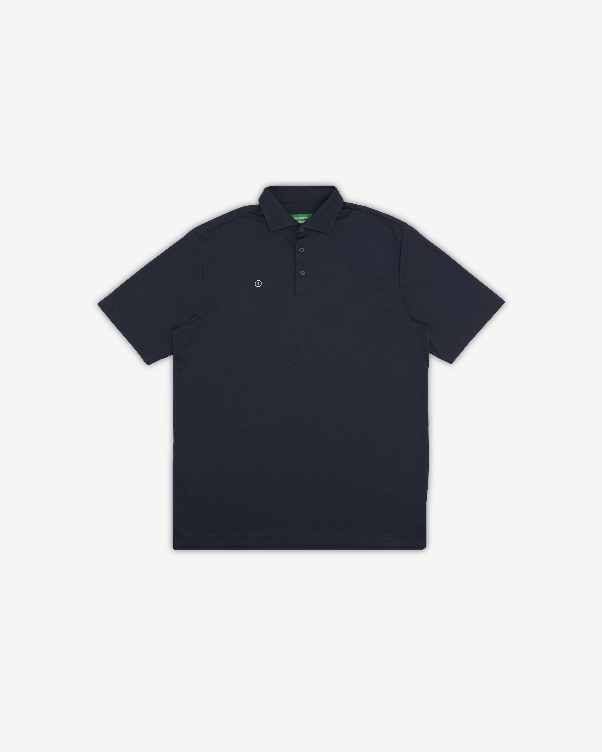 Navy blue polo shirt on a white background