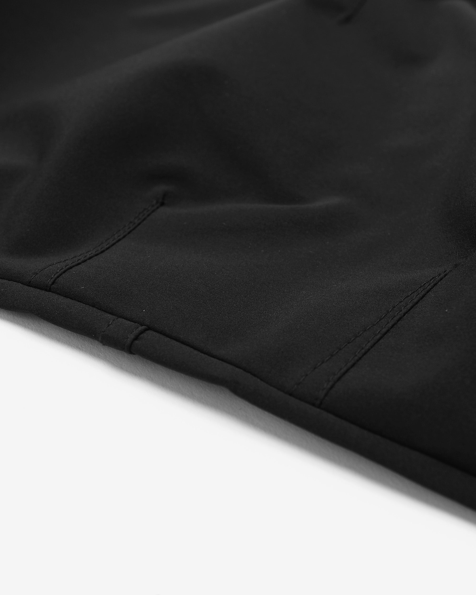 Close-up of black pants on a white background