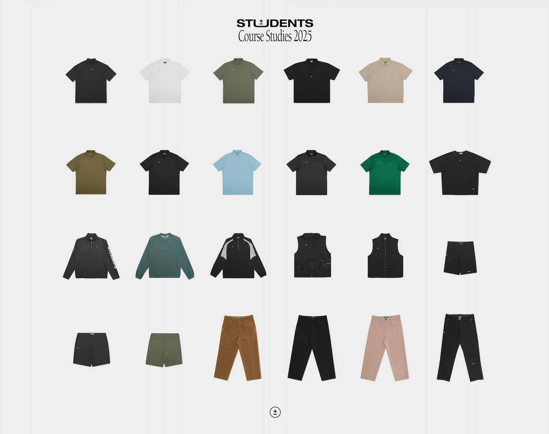 Collection of clothing items including shirts, pants, and jackets on a white background with 'STUDENTS Course Studies 2015' text.