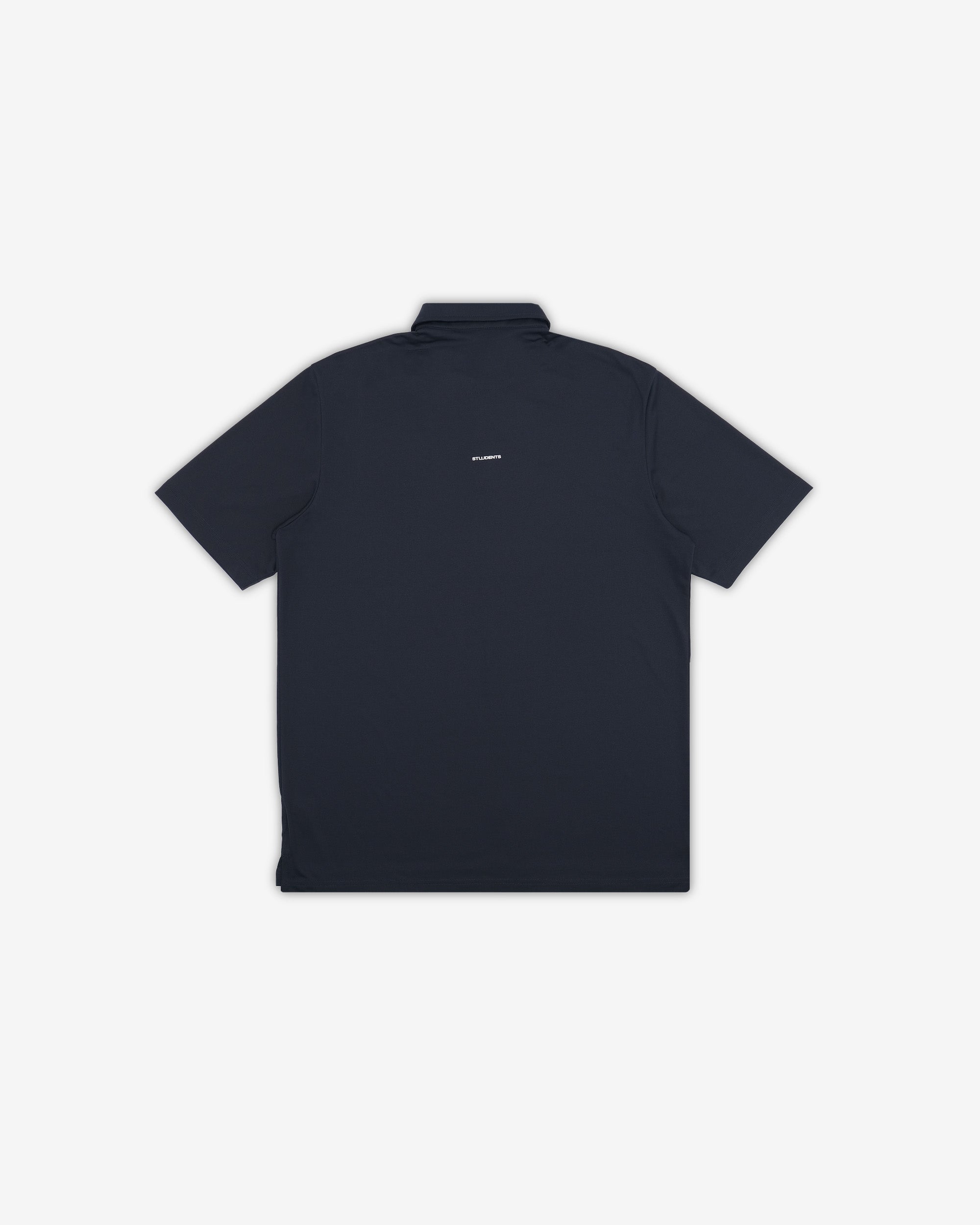 Navy blue polo shirt on a white background