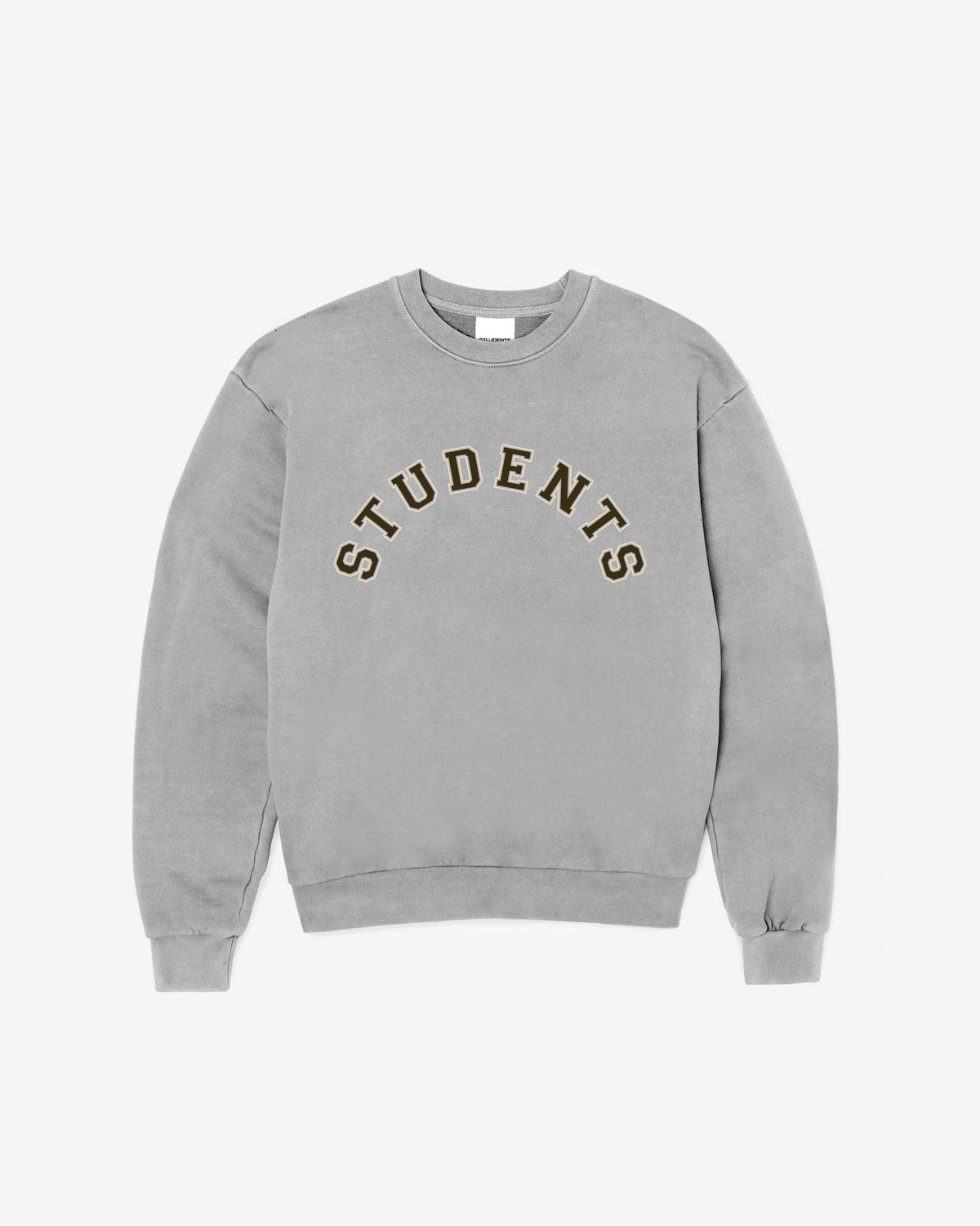 Gray sweatshirt with 'STUDENTS' text on a white background